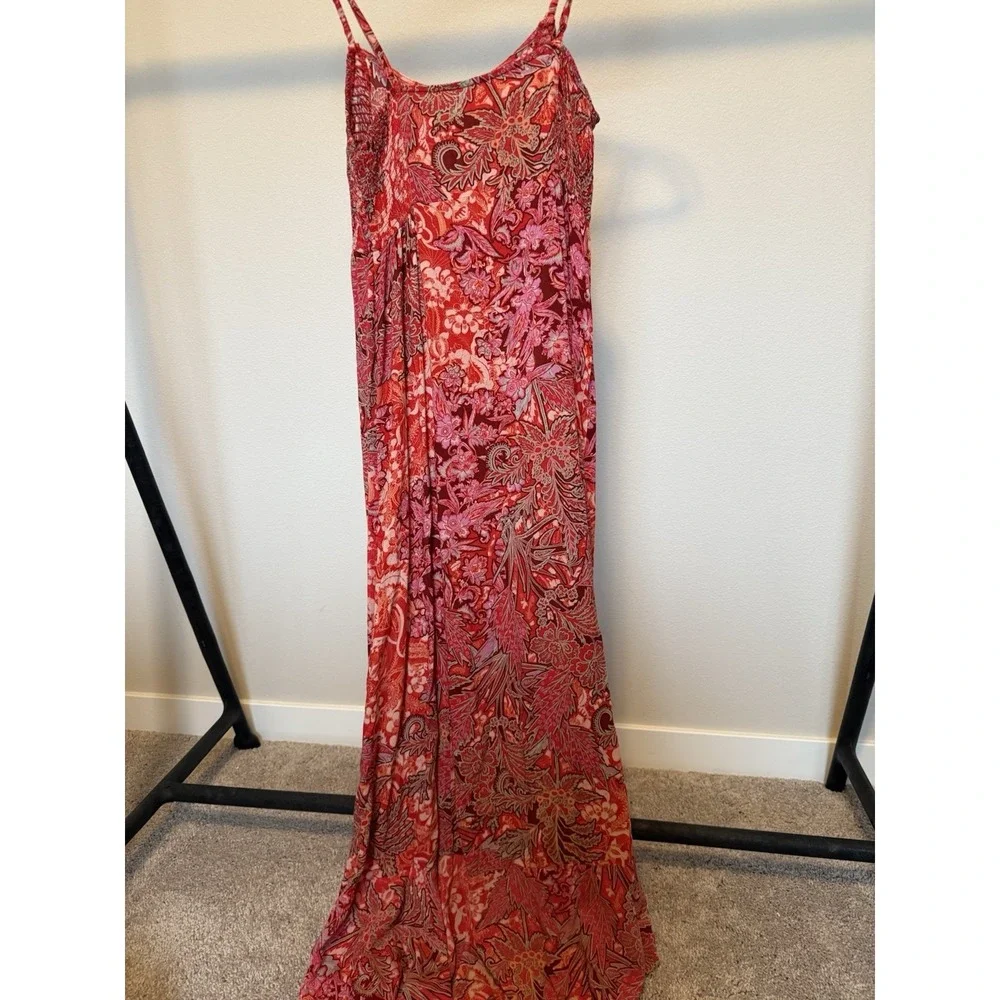 Free People Forever Yours Smocked Slip Red Maxi Dress‎ Size M Boho Beachy